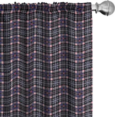 Immagine prodotto di ABAKUHAUS Tende a quadri, tende, motivo ripetitivo rosa e blu con linee e quadrati, 2 pezzi 75 x 245 cm, blu navy rosa