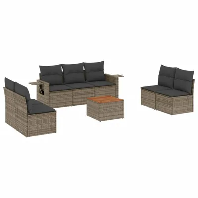 Produktbild von vidaXL 8-tlg. Garten-Sofagarnitur mit Kissen Grau Poly Rattan