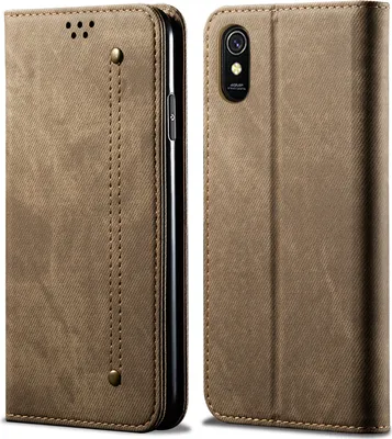 Image de Etui Redmi 9A, Etui portefeuille en cuir avec fermeture magnétique et fonction stand pour Xiaomi Redmi 9A Khaki