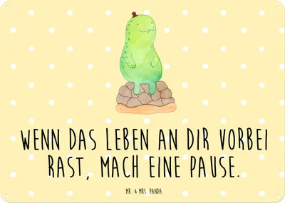 Produktbild von Mr. & Mrs. Panda Wandbild Schildkröte Pause DIN A5 - Gelb Pastell - Geschenk, Türschild, Achtsam, tafel, Panzer, wandtafel, Schild, Achtsamkeit, Deko Metallschild