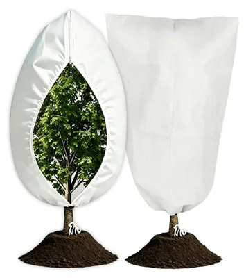 Image de Housse de protection hivernale pour plantes, protège du gel, réutilisable, avec fermeture éclair et cordon de serrage, en tissu non tissé, lot de 2, dimensions 80 x 100 cm