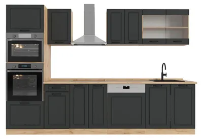 Immagine prodotto di Cucina componibile Vicco R-Line Antracite rustico/rovere dorato 300 cm con armadio alto, PL Rovere, Model 54121