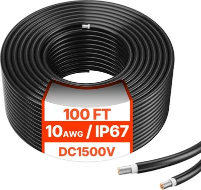 Immagine prodotto di Cavo di prolunga per pannello solare da 30,48 m/100 piedi, 6 mm²/10 AWG, impermeabile, PV, 6 mm², nero