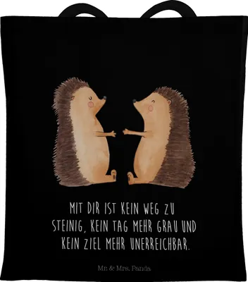 Produktbild von Mr. & Mrs. Panda Schultasche Igel Liebe - Schwarz - Geschenk, Verliebt, Tasche, Hochzeit, Freundin, Tote Bag, Büchertasche, Shopping, Laptoptasche, Hochzeitstag, Beutel