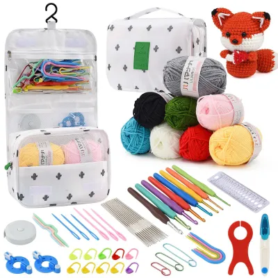 Produktbild von DIY Häkelset - 59-teiliges Set - Garn & Häkelnadeln - Strickzubehör - Aufbewahrungstasche - Für Anfänger
