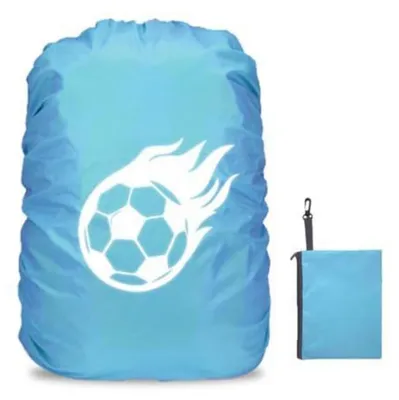 Productafbeelding van Regenbescherming voor schooltas, 35 liter, reflecterend, blauw, met voetbalprint