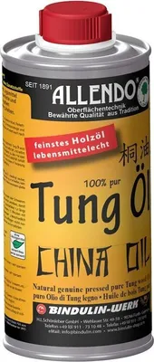 Produktbild von Allendo® 100% pures Tung Öl, für Innen & Außen, Holzimprägnierung farblos seidenmatt von Bindulin-250ml