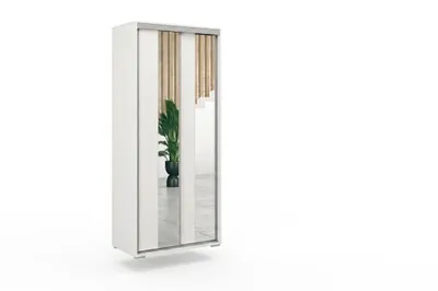 Zdjęcie produktu dla Szafa A4 biała z 2 drzwiami przesuwnymi, z lustrem – 100 x 62 x 215 cm