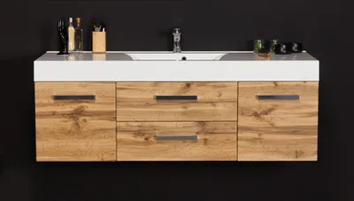 Produktbild von Quentis Badmöbel Zeno, Breite 140 cm, Eiche Natur, Waschtischunterbau montiert