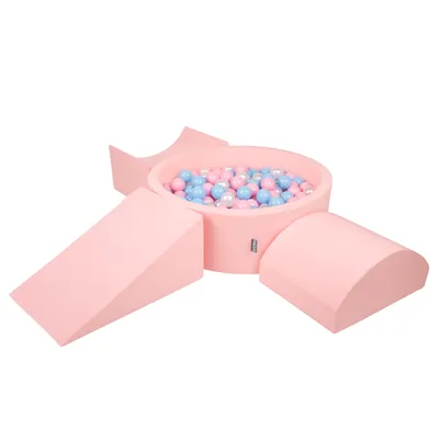 Obrázek produktu pro KiddyMoon pěnové hřiště pro děti s kulatým míčkem (200 ∅ 7cm), měkká překážková dráha a Kulatý bazén s míčky, certifikováno  EU, Růžová:Babyblue/Světle růžová/Perla, Verze 4