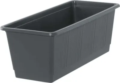 A dark gray rectangular planter box is shown against a white background.