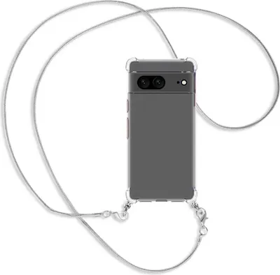 Produktbild von Handykette Backcover-Schutzhülle mit Band (Metall silberfarben) für Google Pixel 7 - silberfarbene Snake-Kette