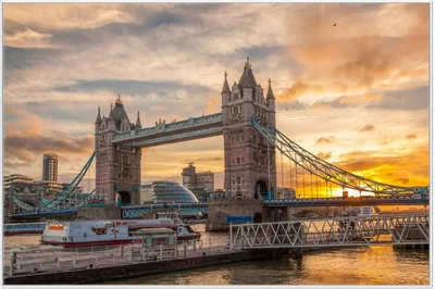 Produktbild von Wallario Wandbild Tower Bridge - London bei Sonnenuntergang, Größe: 61 x 91,50 cm, Poster mit weißem Aluminiumrahmen