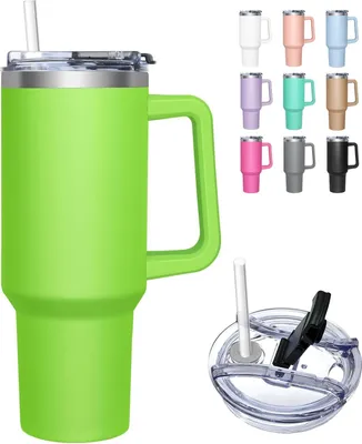Produktbild von Doppelwandiger Thermobecher mit Griff und 2-in-1 Deckel für kalte und warme Getränke - 1180 ml