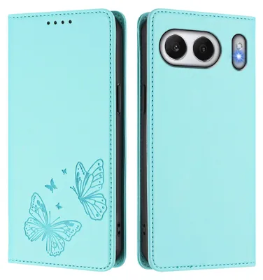 Obrázek produktu pro Kožené pouzdro pro OnePlus Nord 4, motýlí ražbou, peněženkové flip pouzdro se stojánkem Mátově zelená