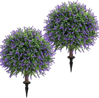 Productafbeelding van Kunstlavendelbol 65 cm - Set van 2 - UV-bestendig - Winterhard - Kunstplant voor binnen en buiten