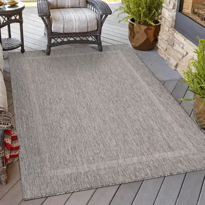 Produktbild von Homebyhome In- & Outdoor Teppich - Wetterfestes Flachgewebe in Sisal-Optik mit Bordüre, Küchenteppich, Terrasse, Wohnzimmer Grösse: 80x150 cm