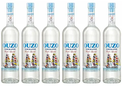 Produktbild von Ouzo Loukatos 6x 0,7l 38% Vol. | Milder Ouzo aus Patras | + 20ml Jassas Olivenöl