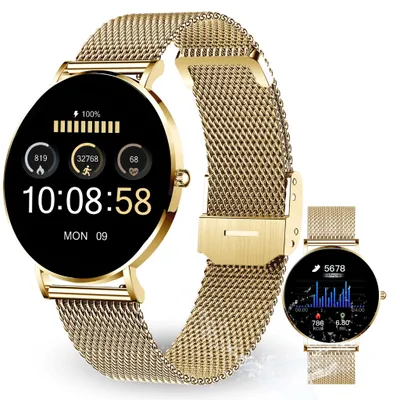 Produktbild von XCOAST SIONA 2 Damen Smartwatch, 4,2cm/1,3" AMOLED Display, iOS/Android, classic gold, Blutsauerstoff, Blutdruck, Puls, 7 Tage Akku