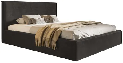 Produktbild von Polsterbett mit Bettkasten 200x200 Kyoto - Metall Lattenrost, Kopfteil - Doppelbett, Samtstoff, Schwarz