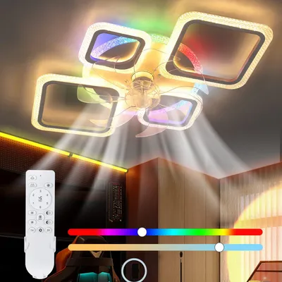 Produktbild von Deckenleuchte 80W Leise Deckenventilator mit Beleuchtung, RGB dimmbar Deckenlampe, 75cm Deckenventilator mit RGB Backlight, 6 Geschwindigkeiten, Timer