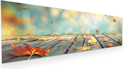 Produktbild von Glasbild 120x40cm in XXL für Wohnzimmer, Schlafzimmer Motiv Herbstlaub Wald