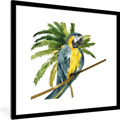 Produktbild von MuchoWow® Gerahmtes Poster Dschungel - Papagei - Zweig 40x40 cm - Poster mit Schwarzem Bilderrahmen Wandposter Rahmen Foto Bilder - Poster - Plakat im Rahmen
