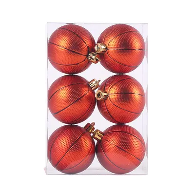 Produktbild von 6 Stück 6 cm große Weihnachtskugeln aus Kunststoff, Dekokugeln, Basketball-Dekoration für Feiertage, Partys und Hochzeiten