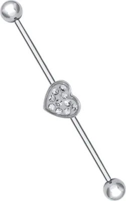 Produktbild von Karisma Industrial Barbell Piercing Edelstahl 316L Ohrpiercing Epoxyharz Herz mit Kristall Elements Weiss - Länge 42mm