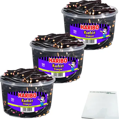 Produktbild von Haribo Konfekt Stangen Lakritzstangen mit Konfektfüllung 3x1200g (150 Stck. Runddose) + usy Block