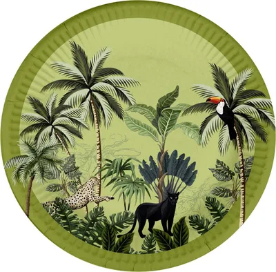 Image de Set de 10 assiettes en carton 18 cm Toucan palmeraie