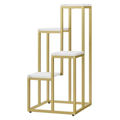 Produktbild von Blumentopfregal mit 4 Ebenen in Marmor mit goldenen Beinen Loft-Stil Pflanzenständer mit Stahlrahmen für Stabilität - vielseitig und funktional
