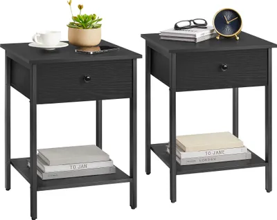 Produktbild von VASAGLE Nachttisch, Beistelltisch mit Schublade und Ablage, Ebenholzschwarz, 2er Set