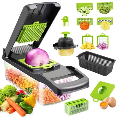 16-in-1 Gemüseschneider-Set, 7 Edelstahlklingen, Handbetrieben