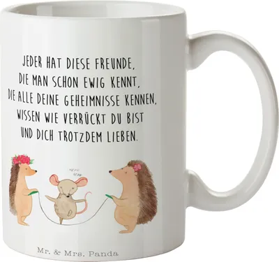 Produktbild von Mr. & Mrs. Panda Keramiktasse Igel Seilhüpfen - Weiß - Geschenk, Kinder, Tasse, Becher, Lustige Sprüche, Kaffeetasse, Maus, Kaffeebecher, Kindergarten, Pott, Seilspringen