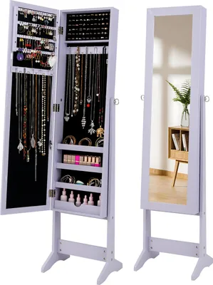 Obrázok produktu pre Nastaviteľná skrinka na šperky COSTWAY, stojan na šperky so zrkadlom po celej dĺžke, zrkadlová skrinka na šperky na make-up fialová