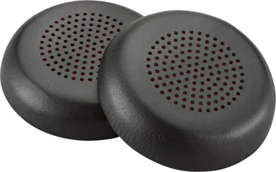 Two black ear cushions for headphones are shown against a white background.