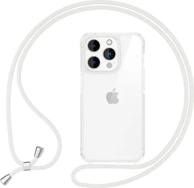 Produktbild von NALIA Handykette für iPhone 16 Pro – Transparentes Hybrid-Case & 160cm Band – HANGIT PRO (Anti-Gelb Rückseite) – Marke aus Berlin – Weiß