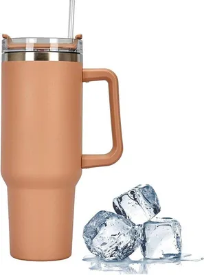 Productafbeelding van Famanu thermosbeker, dubbelwandig - roestvrij staal, vacuümisolatie, met handgreep en rietje