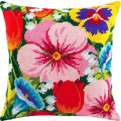 Image de Point de croix - Coussin Bratki