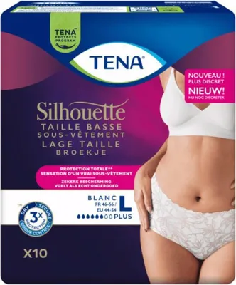 Image de Tena Silhouette Plus Blanc - Taille basse Large - 1 paquet de 10 protections