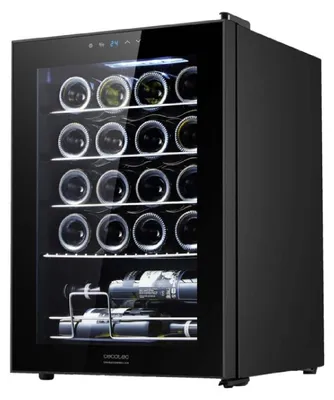 Obrázok produktu pre Cecotec 00122, Kompresorové vinotéky, Voľne stojaci, 20 fľaša/fľaše, G, Vnútorné osvetlenie, Čierna, Priehľadná