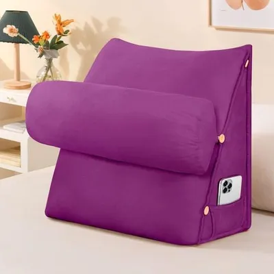 Image de Coussin cunéiforme Coussin de lecture triangulaire avec nuque réglable, soutien du dos Coussin de dossier pour canapé lit, tête de lit soutien lombaire,Violet
