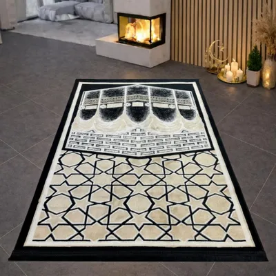 Immagine prodotto di Moderno tappeto da preghiera con motivo Kaaba e disegno geometrico Dimensioni: 80 x 120 cm