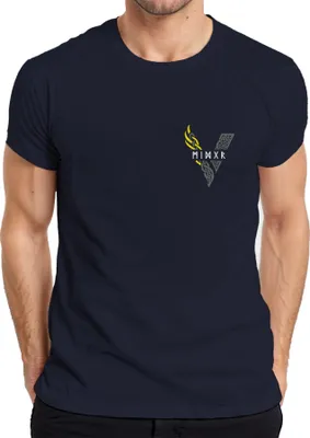 Produktbild von Wikinger Runen V Knotenmuster Nordisch Keltisch Mythologie Gelb Herren T-Shirt, Navy, XXL