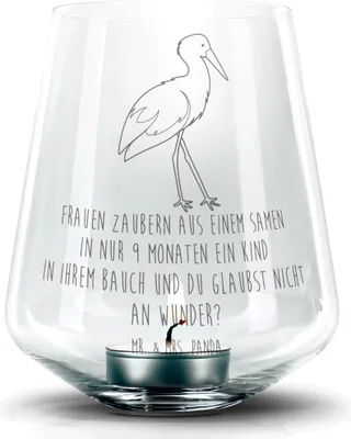 Produktbild von Mr. & Mrs. Panda Kerzenhalter Storch - Transparent - Geschenk, glas, Kerzenglas, Schwanger, Mütter, Lustige Sprüche, Schwangerschaft, Laterne, Mutter, Gravur, Baby