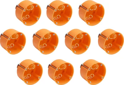 Zdjęcie produktu dla Puszka podtynkowa Meister - głębokość 60 mm - pomarańczowa - 10 sztuk - otwór frezowany Ø 68 mm - do montażu przełączników i gniazd / puszka przyłączeniowa / puszka przełącznikowa / puszka do urządzeń w ścianie / 7464220