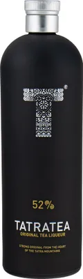 A black bottle of Tatratea Original Tea Liqueur.
