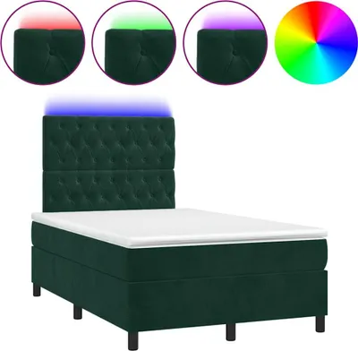 Productafbeelding van Boxspringbed met matras en LED-verlichting, donkergroen, 120x190 cm, fluweel