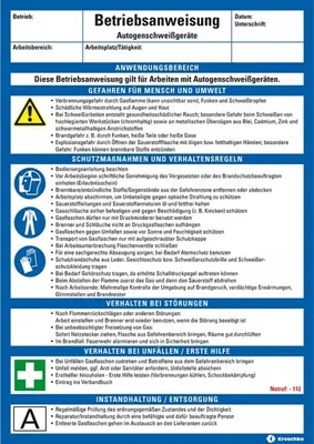 Produktbild von Dreifke® Maschinenbetriebsanweisung Autogenschweißgeräte, Kunststoff, 210x297...